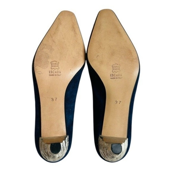 Vintage ESCADA Blue Suede Silver Heel Pumps Women’s Size 37 Italy 1990s - Picture 6 of 7